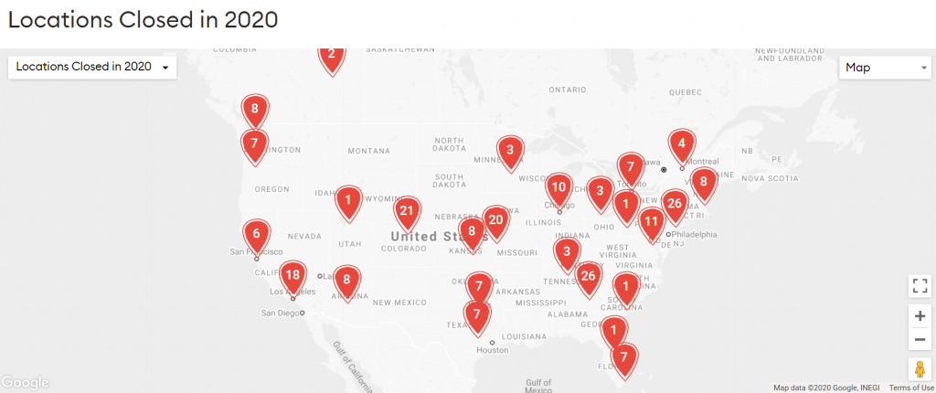 Upsuite Map of Coworking Locations Closed 2020