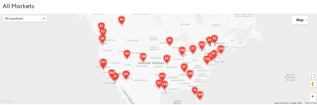 Map of Coworking Spaces in North America