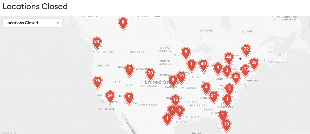 Map of Closed Coworking Locations