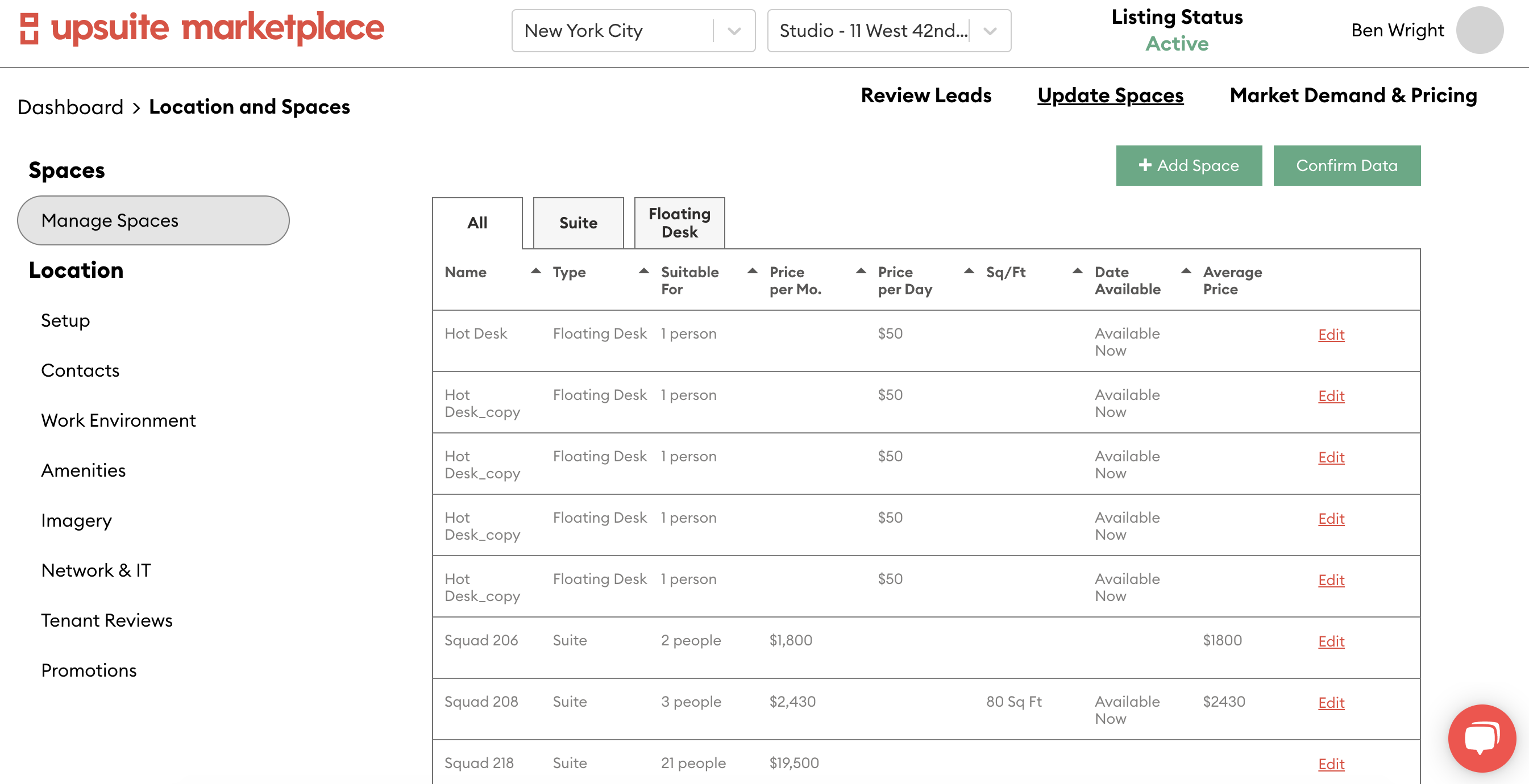 Upsuite manage available space